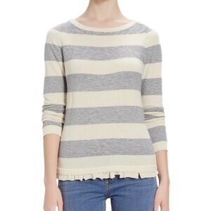Gap Vintage Cream and Gray Knit Striped Sweater with Frilly Detail Size Small